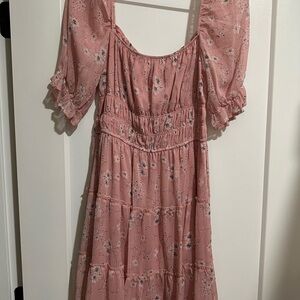 Trixxi Blush Floral Dress with Puff Sleeves